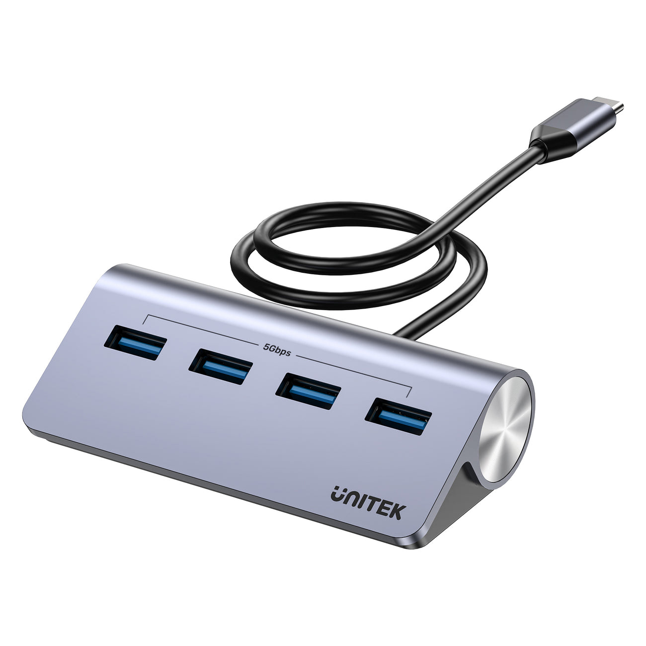 Unitek Type-C Hub / 4 USB-A Ports 5Gbps / With 5V External Power / Angled Design