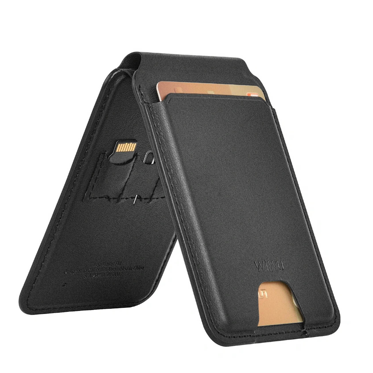 WiWU Magnetic Phone Wallet / Built-in Stand / Supports MagSafe + Apple Find My / Black