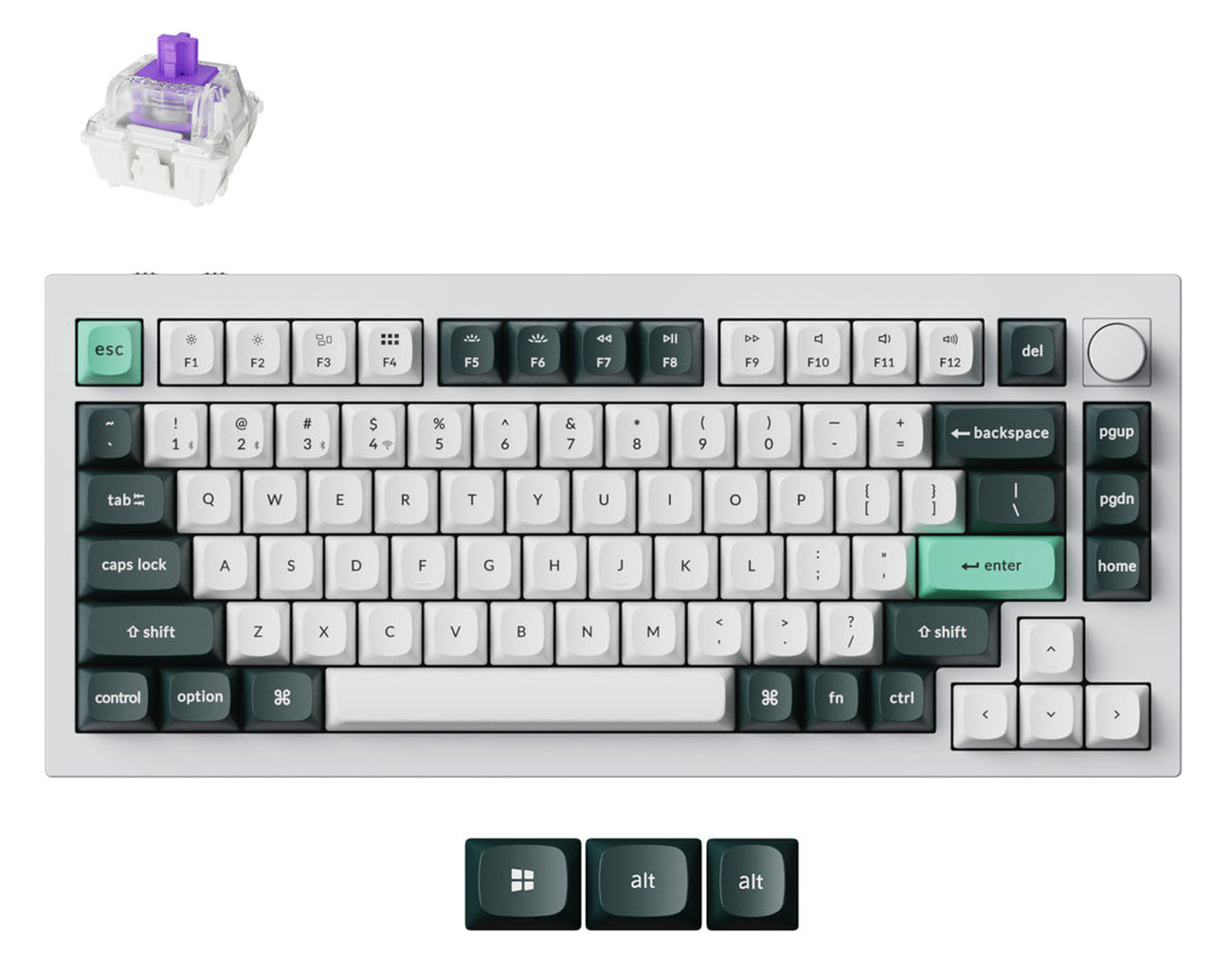 كيبورد Q1 HE QMK اللاسلكي من Keychron / مفاتيح مغناطيسية / اضاءة RGB / عربي و انجليزي / ابيض