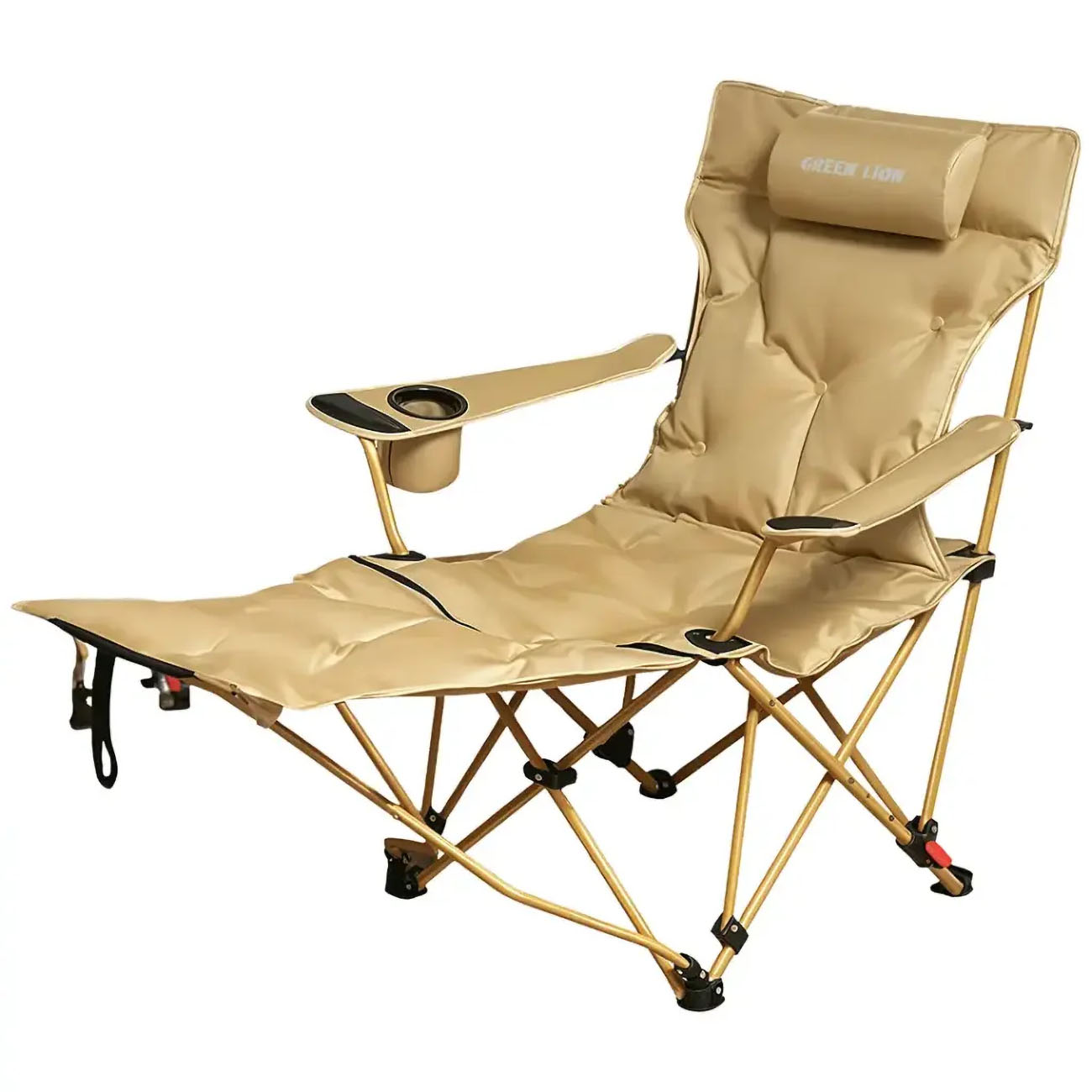 Green Camping Chair / Supports up to 120 kg / Adjustable Angle / Storage Pocket + Cup Holder