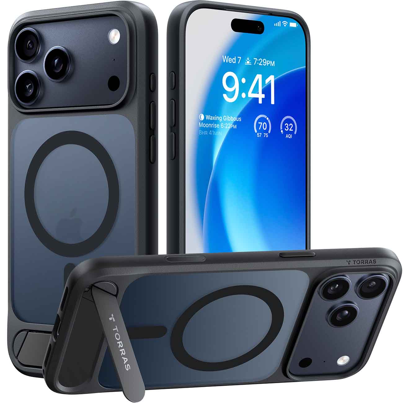 كفر Torras Pstand لايفون 17 برو ماكس / يدعم MagSafe / مع ستاند مدمج / ضد الطيحات / اسود