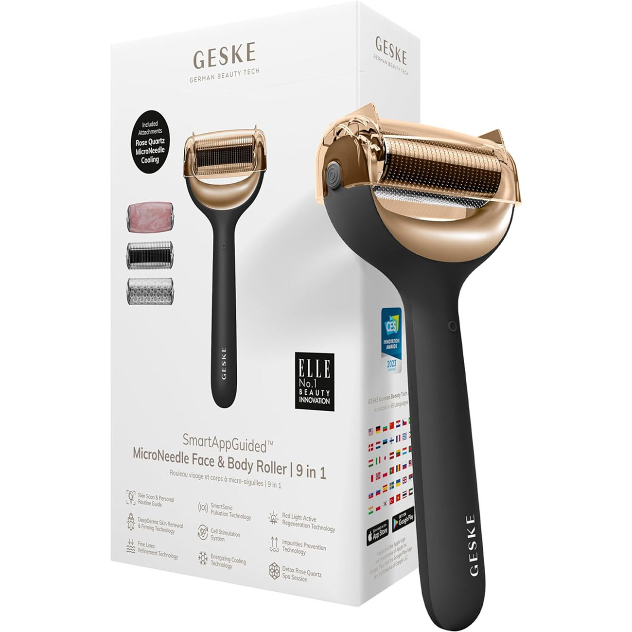 Geske MicroNeedle Face & Body Roller / With 3 Interchangeable Heads / Grey