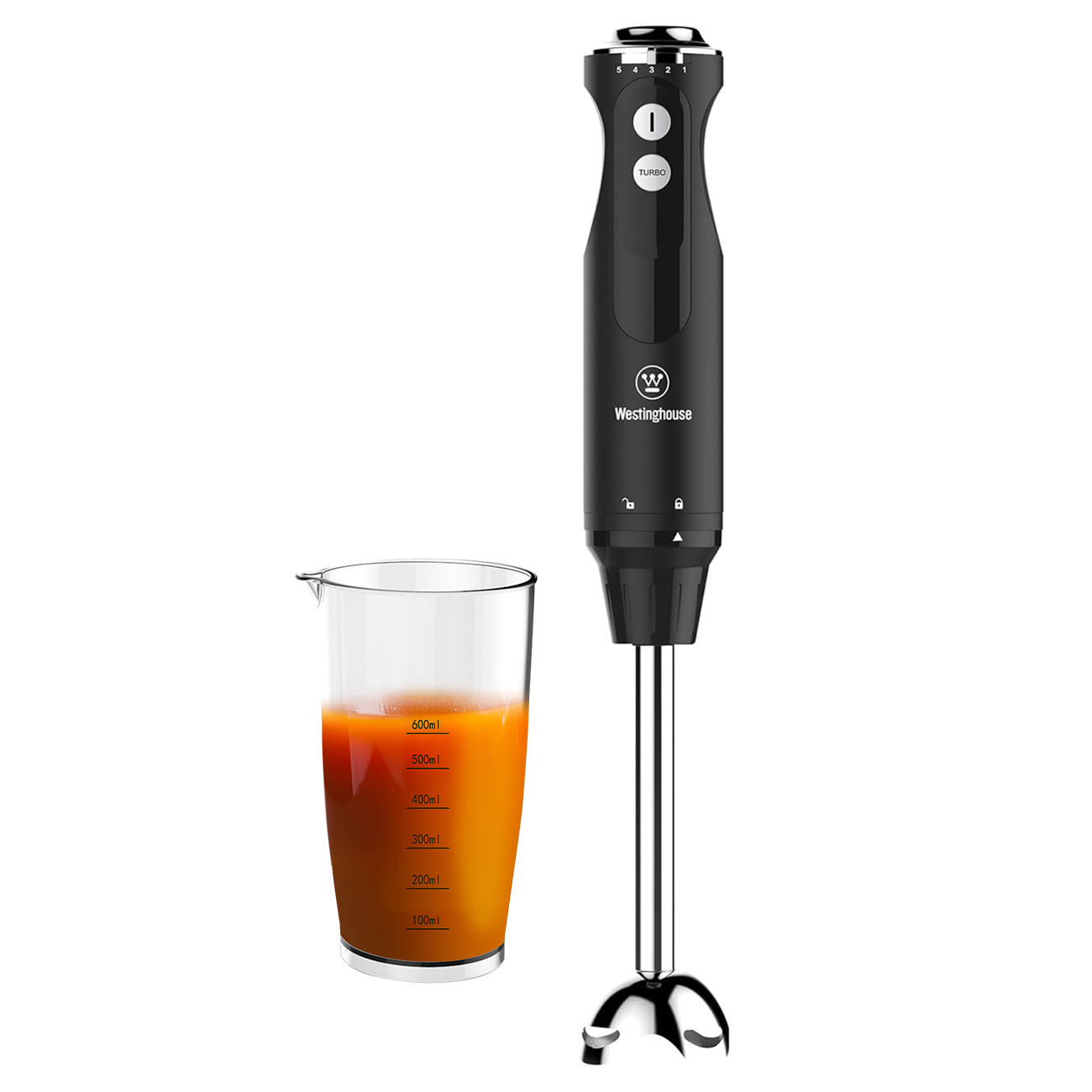 خلاط يدوي من Westinghouse / مع كوب سعة 600 مل / 5 سرعات للاستخدام / قوة 600 واط / اسود