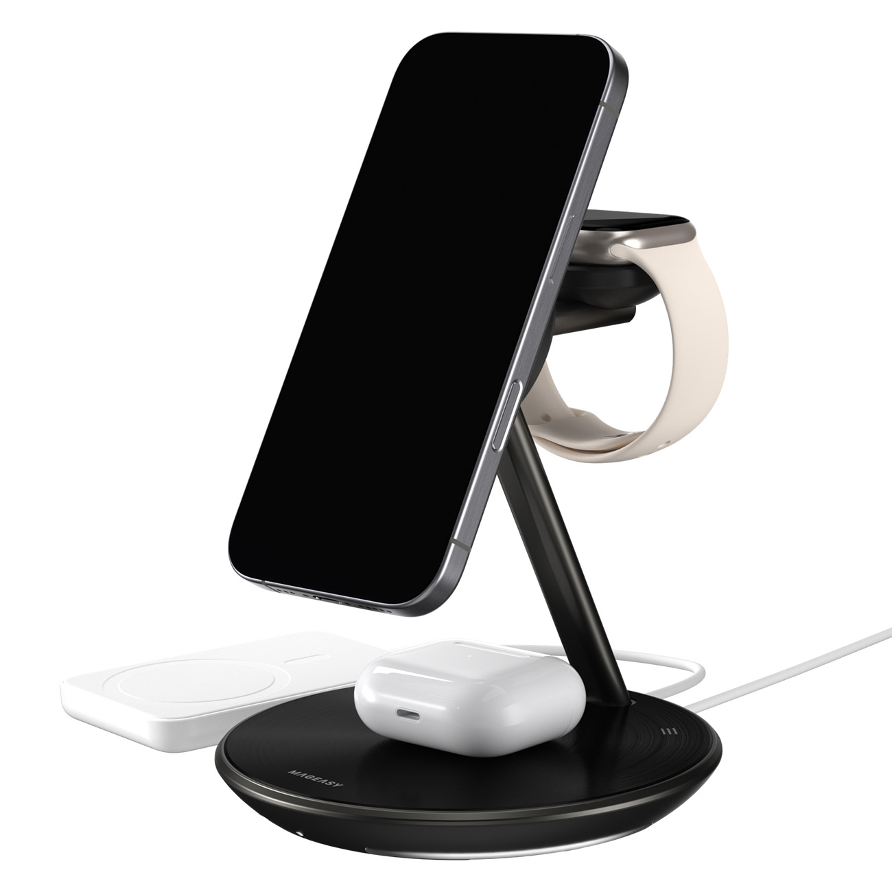 MagEasy Wireless Charger / Charges Phone + Apple Watch + AirPods / Built-in lighting / Black 