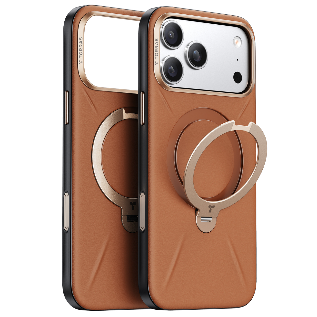 Torras Case for iPhone 17 Pro / MagSafe Compatible / Built-in Grip / Premium Leather / Brown