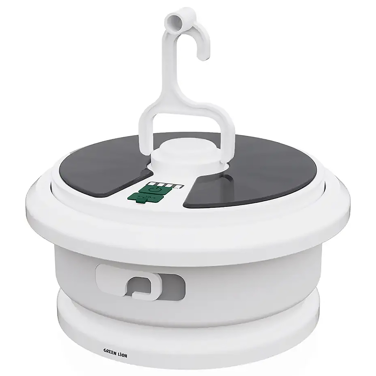 Green Camping Light with RGB Strip / Battery Powered / Integrated Solar Panel / 3 Lighting Modes