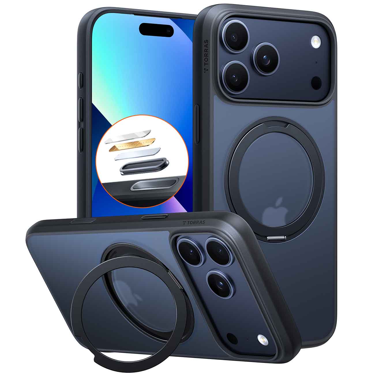 Torras Ostand Pro Case for iPhone 17 Pro Max / MagSafe Compatible / Built-in Grip / Black