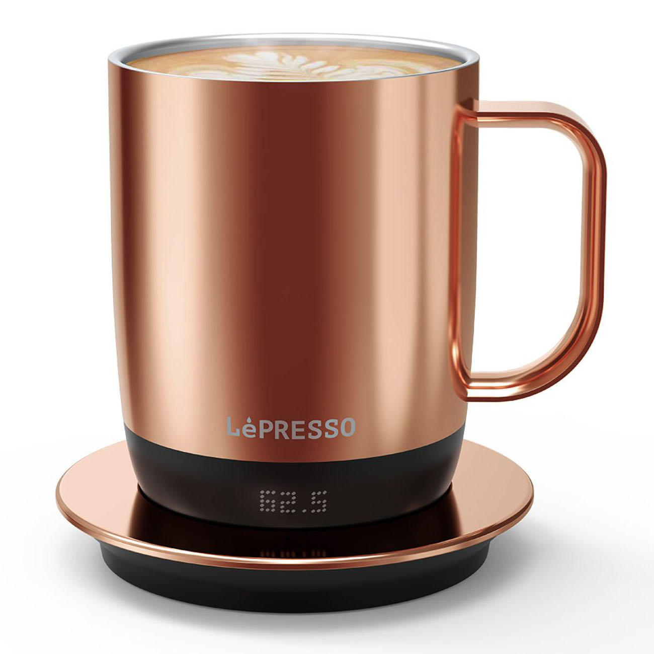 كوب سيراميك Aurelio الذكي من LePresso / مع قاعدة تحكم بالحرارة / يعمل بالبطارية / 300 مل / روز جولد 