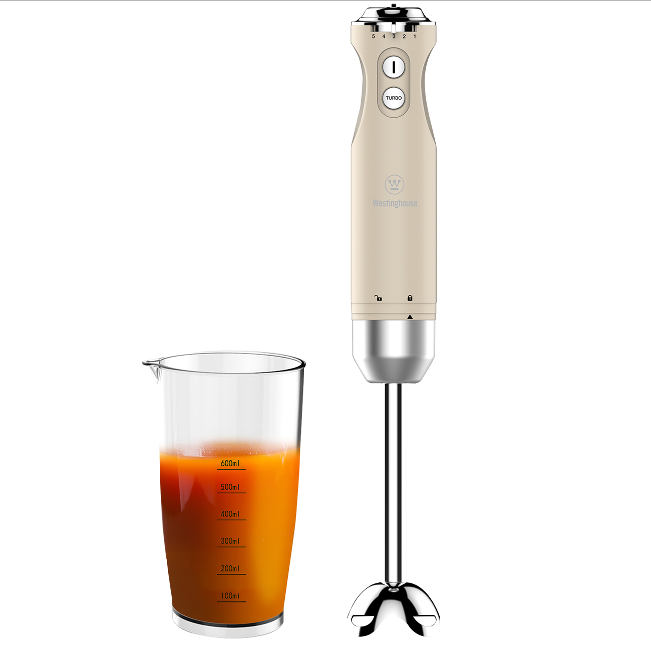 خلاط يدوي من Westinghouse / مع كوب سعة 600 مل / 5 سرعات للاستخدام / قوة 600 واط / لون Off White