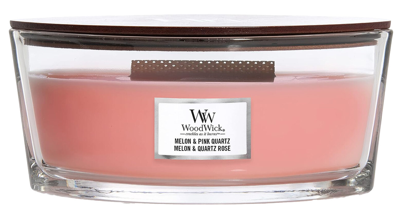 Woodwick Scented Candle / Melon and Pink Quartz / Large