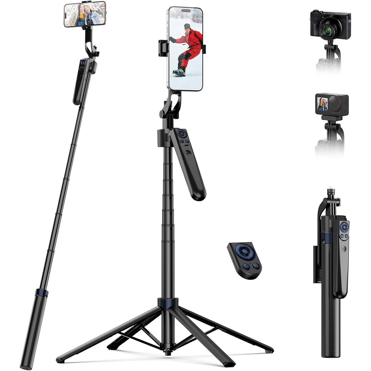 Telesin Smart Face Tracking Stand / Adjustable Height / Tripod Base + Remote Control / 360 Rotation