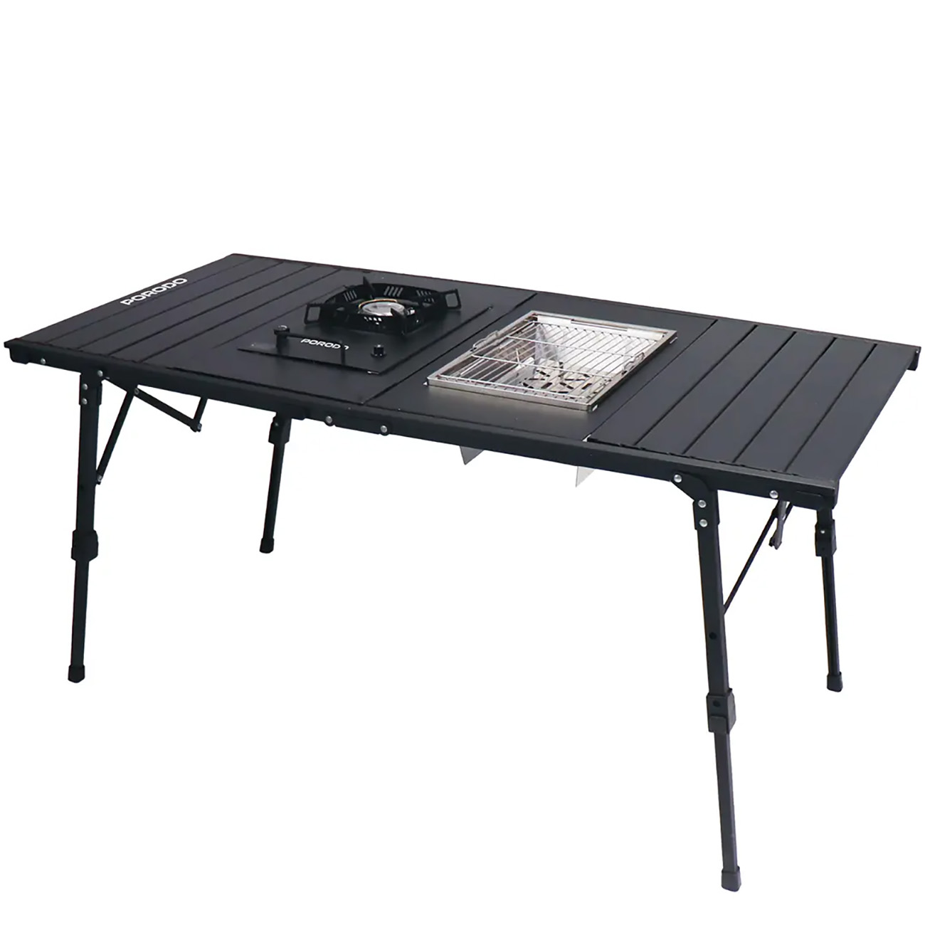 Porodo Portable Camping Table / Includes Stove + Grill / Foldable / Adjustable Height