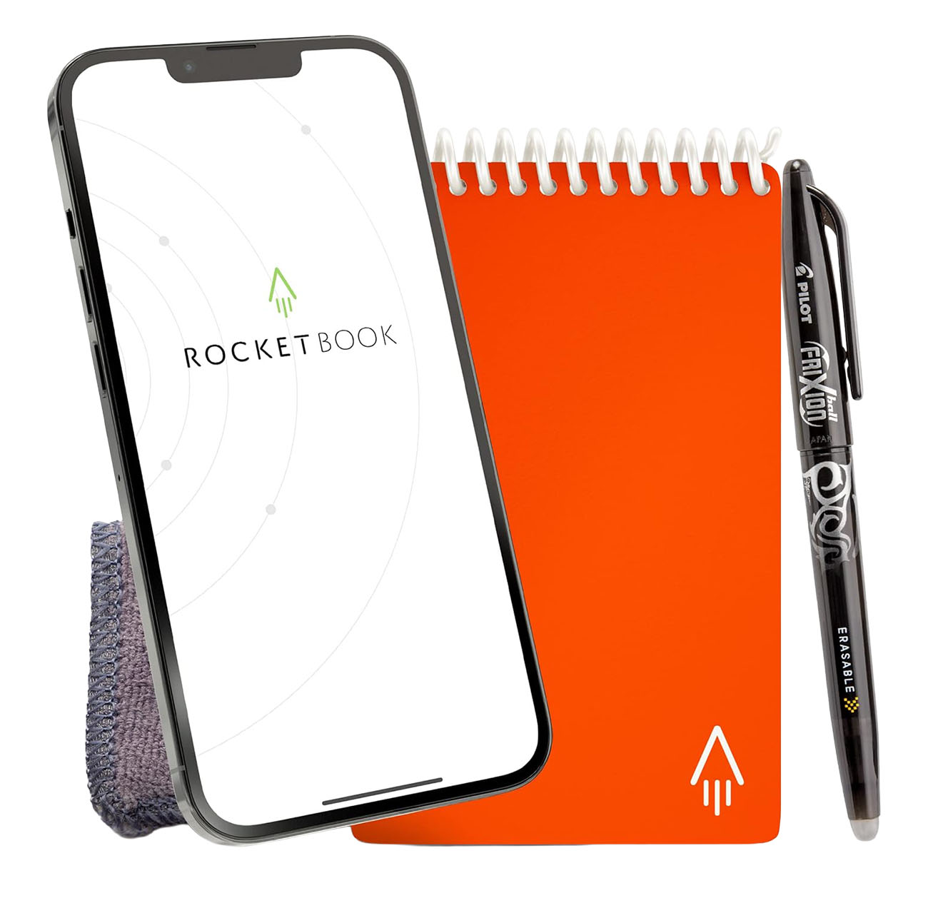 دفتر Rocketbook Core ميني الذكي / قابل لاعادة الاستخدام / مع قلم كتابة / حجم 3.5x5.5 انش / برتقالي