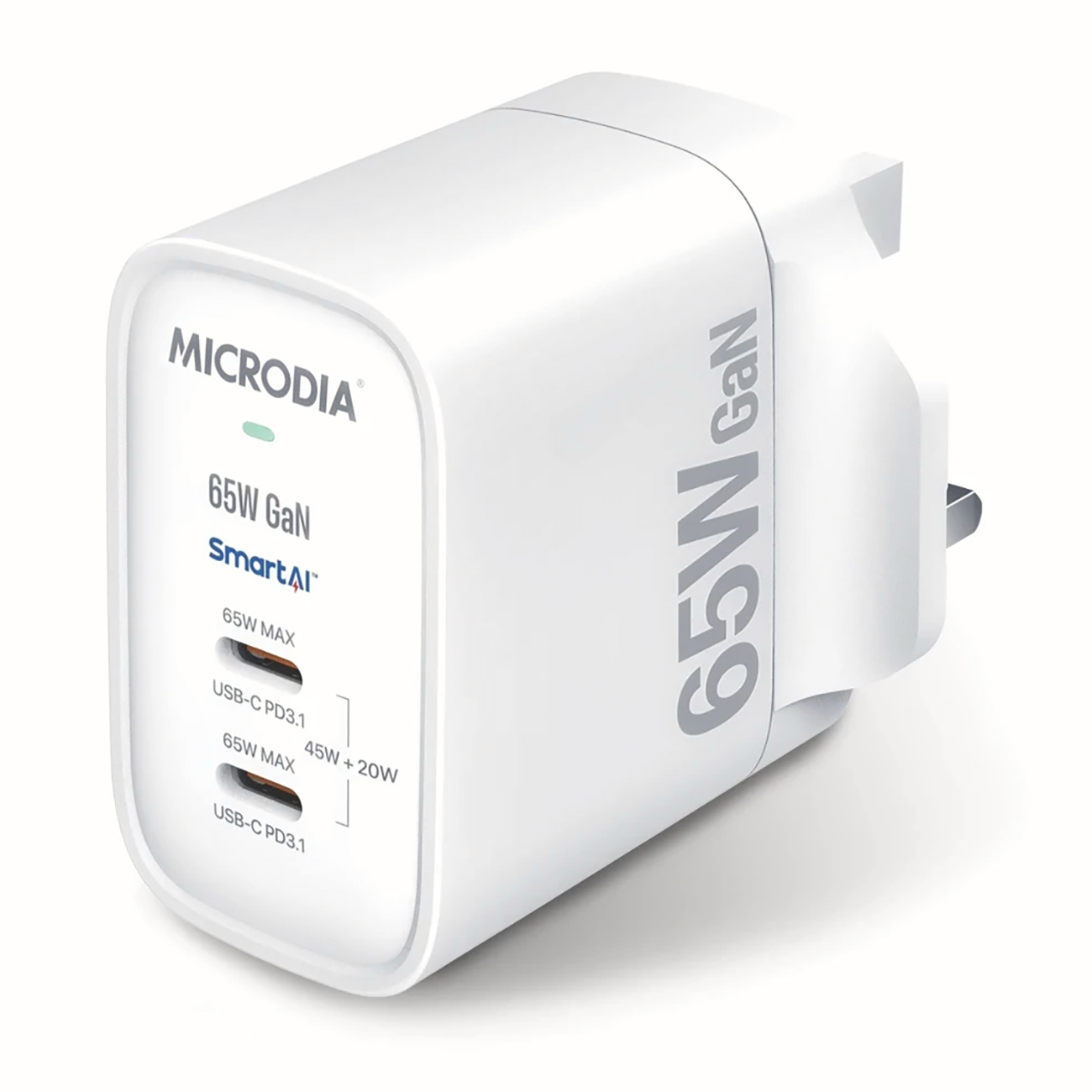 Microdia SmartCube Charger / 65W Power / Dual Type-C Ports / Compact Size